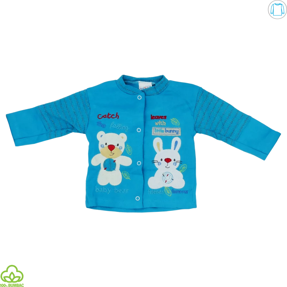 Bluza bebelusi din bumbac, albastru, iepuras si ursulet, 0-6 luni