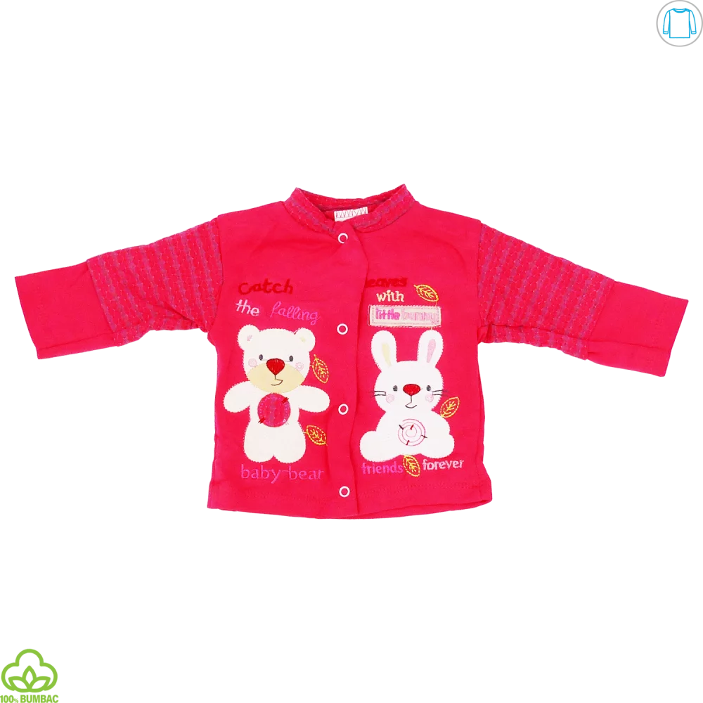 Bluza bebelusi din bumbac, rosu, iepuras si ursulet, 0-6 luni