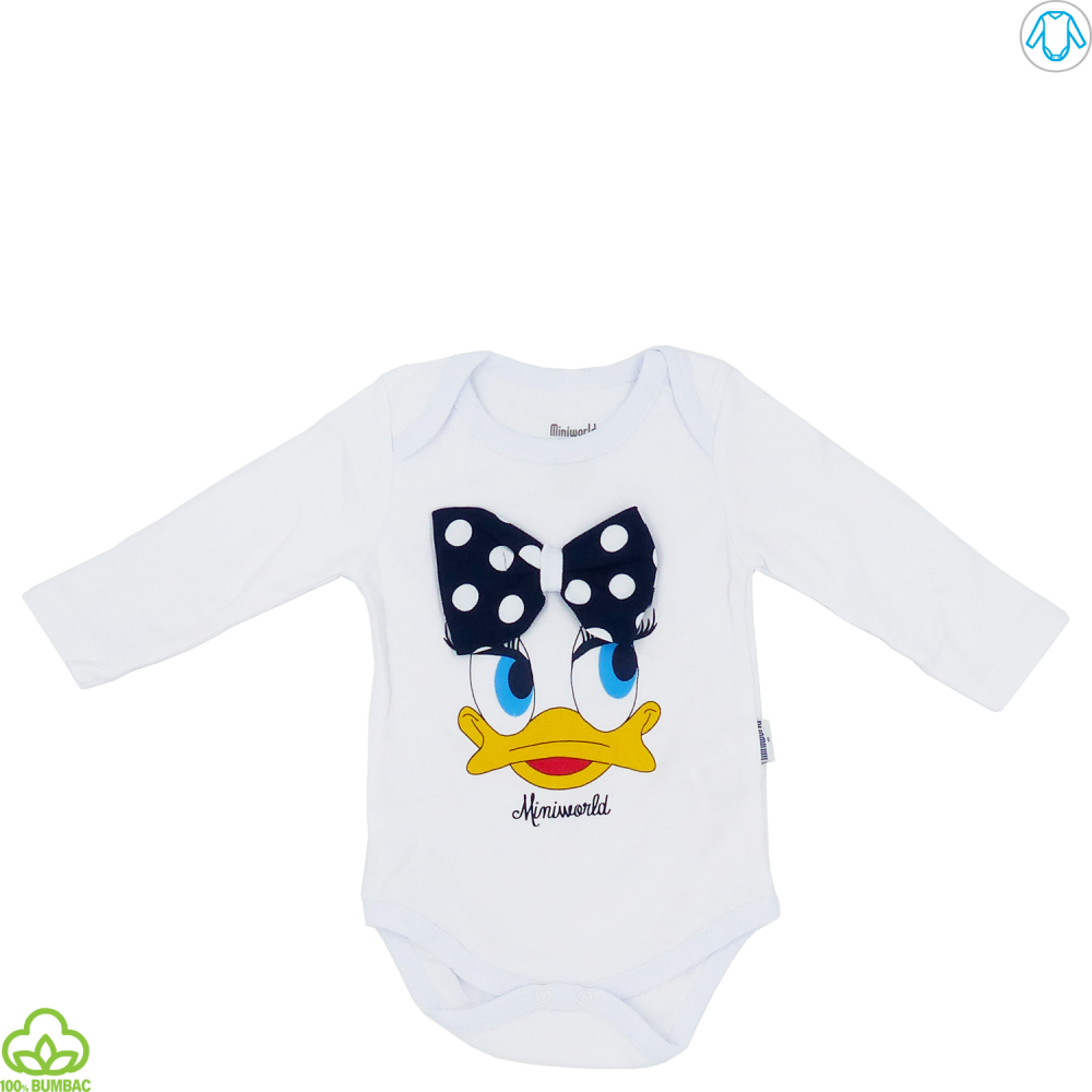 Body bebelusi din bumbac, alb-albastru, ratusca, 0-9 luni