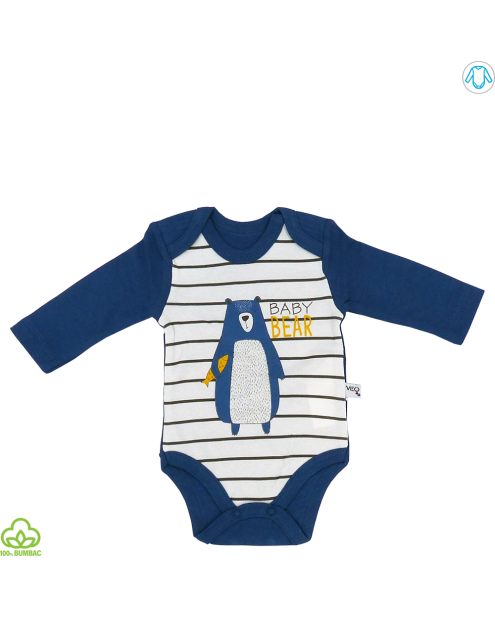 Body bebelusi din bumbac, albastru, ursulet, 0-18 luni