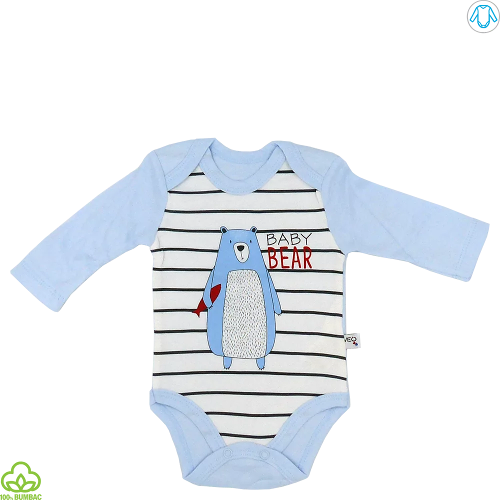 Body bebelusi din bumbac, bleu, ursulet, 0-18 luni