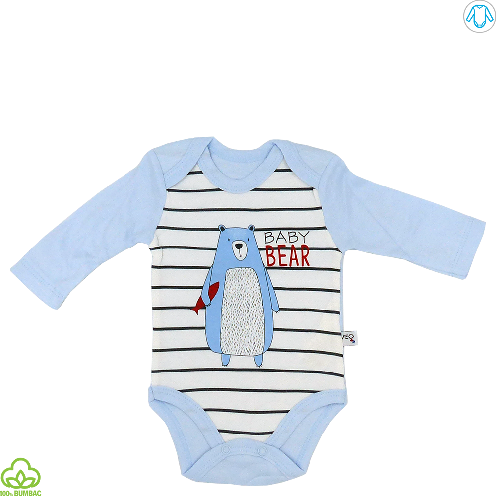 Body bebelusi din bumbac, bleu, ursulet, 0-18 luni