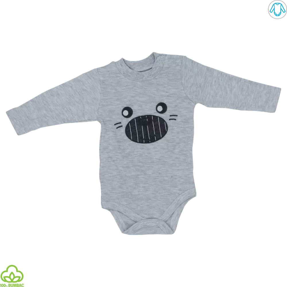 Body bebelusi din bumbac, gri, ursulet, 0-6 luni Body bebelusi din bumbac, gri, ursulet, 0-6 luni