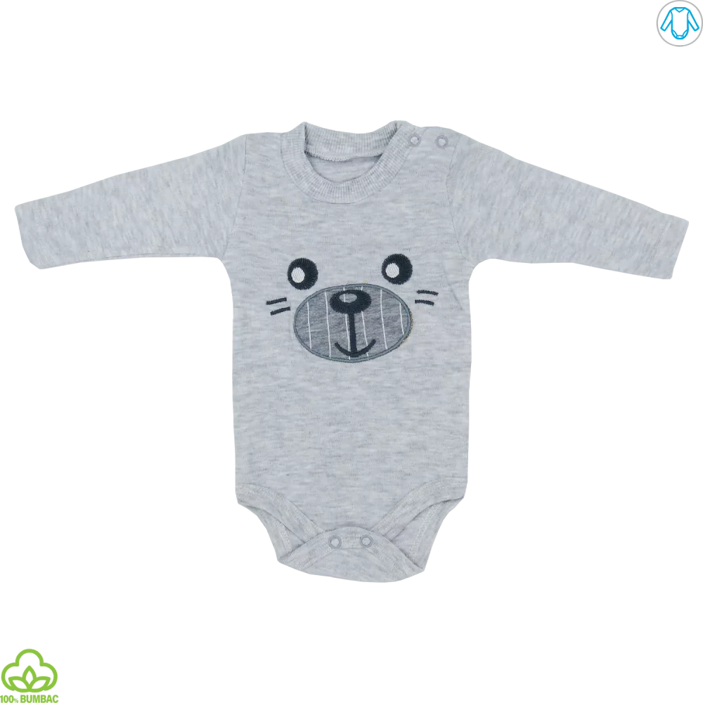 Body bebelusi din bumbac, gri, ursulet, 0-6 luni Body bebelusi din bumbac, gri, ursulet, 0-6 luni