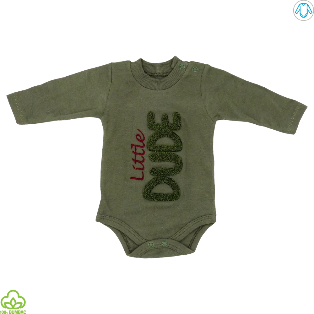 Body bebelusi din bumbac, kaki, little dude, 0-9 luni