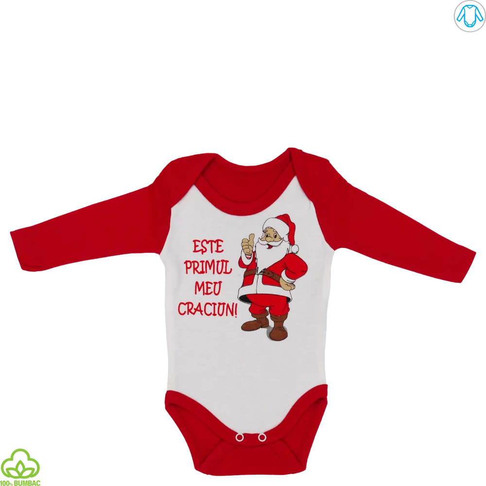 Body bebelusi din bumbac, rosu alb, craciun 0-18 luni