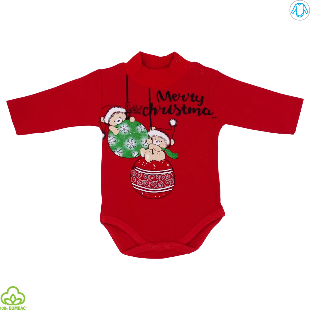 Body bebelusi din bumbac, rosu, Merry Christmas, 0-12 luni