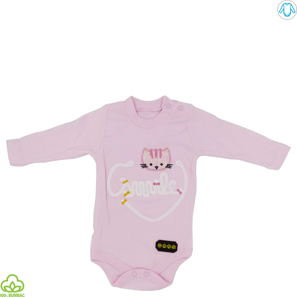 Body bebelusi din bumbac, roz, pisicuta, 0-6 luni