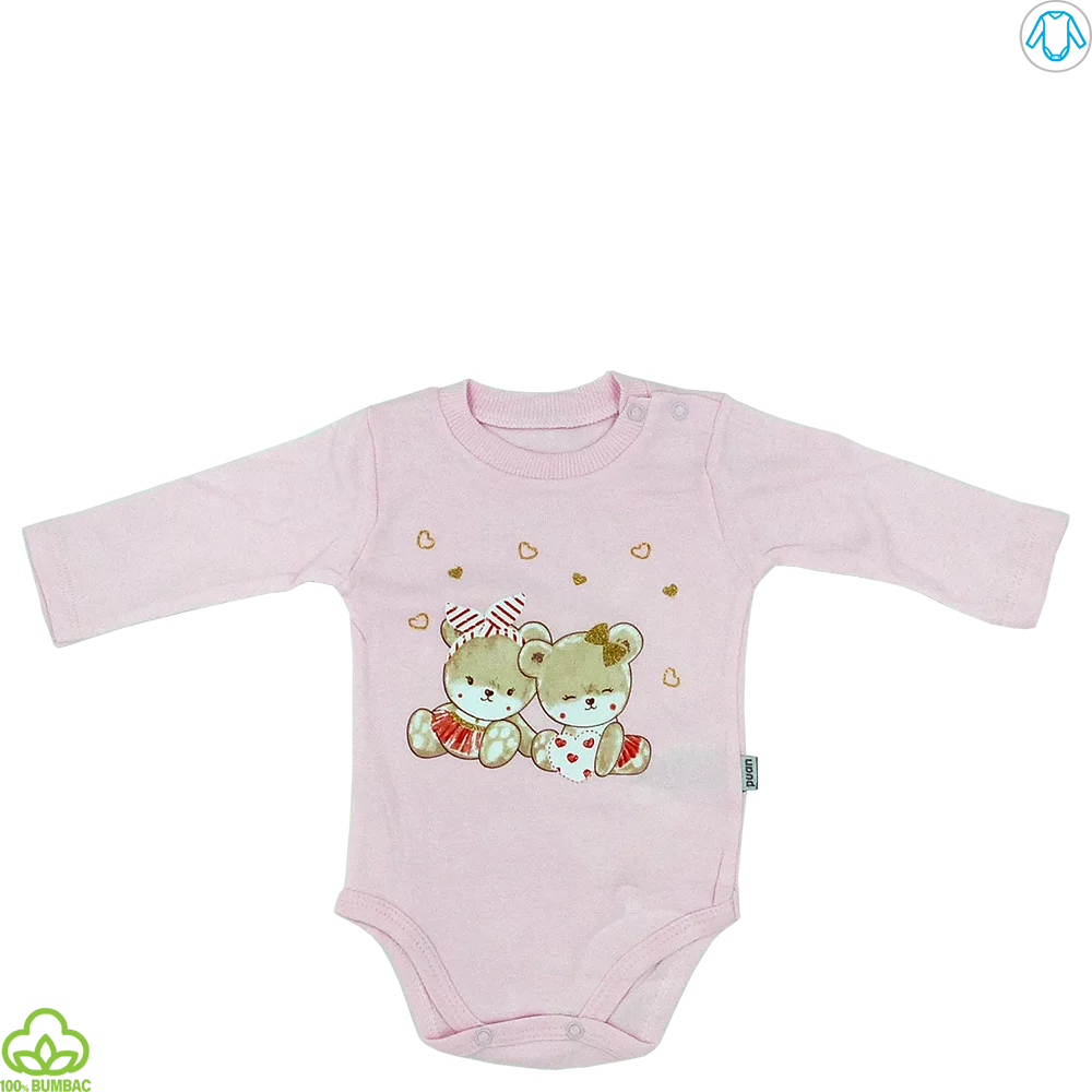 Body bebelusi din bumbac, roz, ursuleti, 0-18 luni
