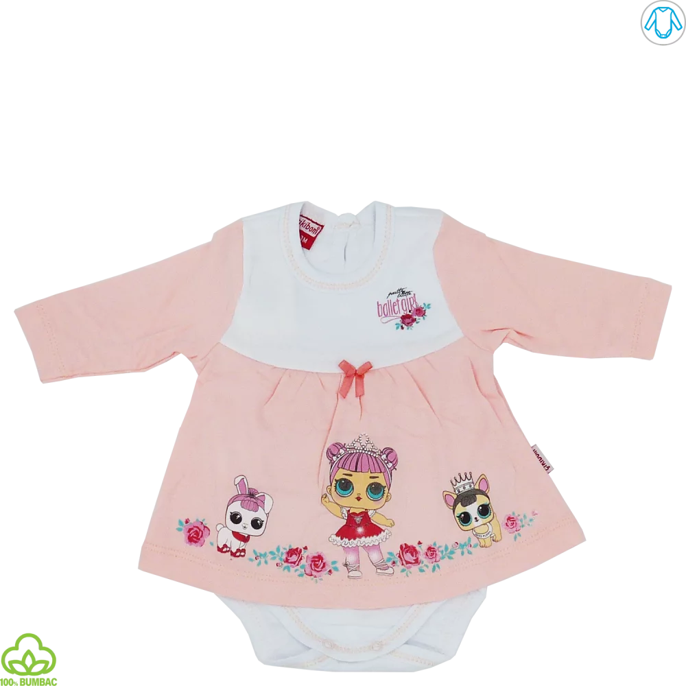 Body rochita bebelusi din bumbac, alb corai, balerina, 0-9 luni