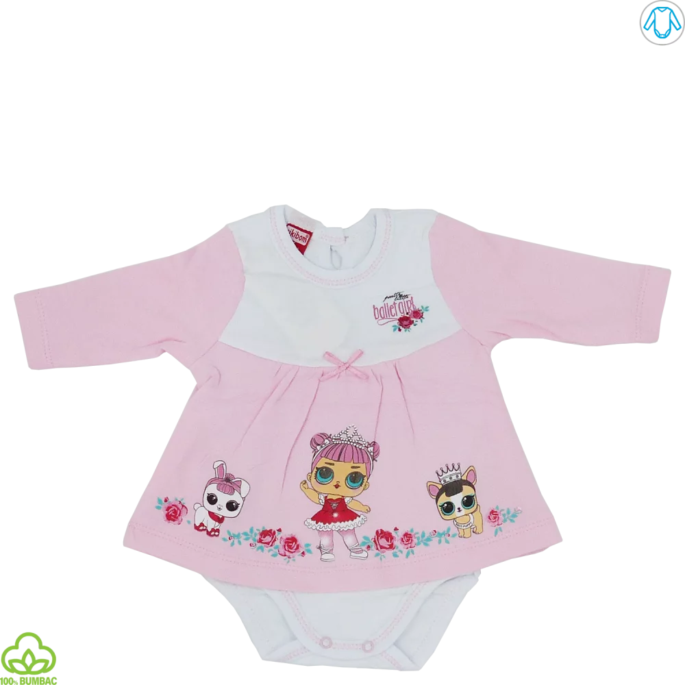 Body rochita bebelusi din bumbac, alb roz, balerina, 0-9 luni