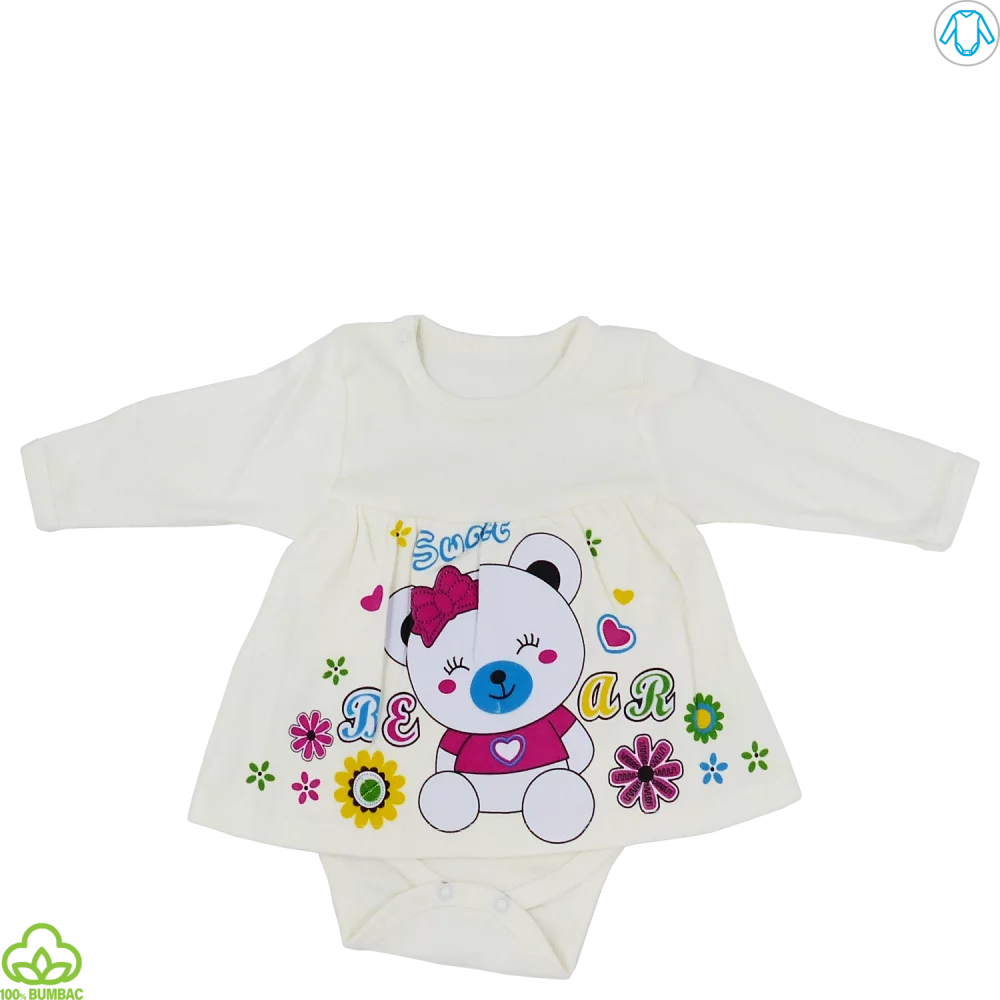 Body rochita bebelusi din bumbac, alb, ursulet, 0-9 luni