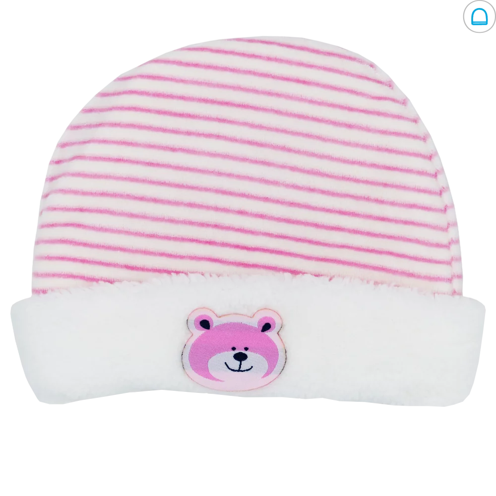 Caciulita bebelusi din catifea, imblanita, alb-roz, ursulet, 0-6 luni Caciulita bebelusi din catifea, imblanita, alb-roz, ursulet, 0-6 luni