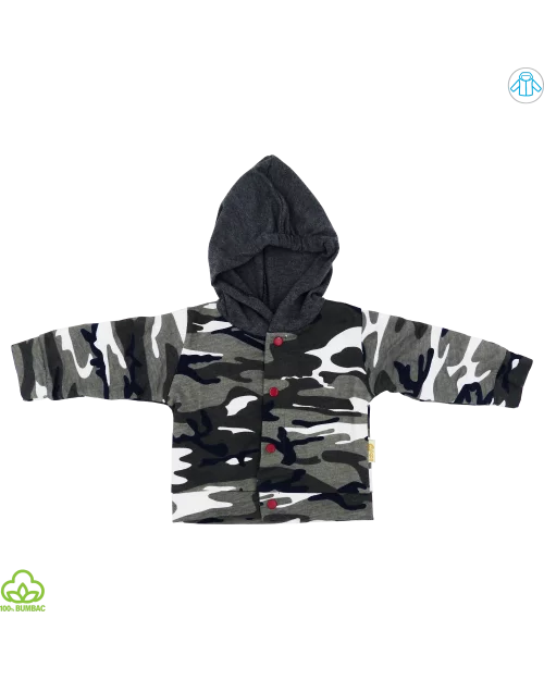 Compleu bebelusi din bumbac, 3 piese, army-gri, little dude, 0-9 luni