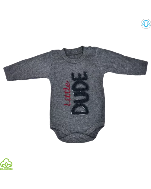 Compleu bebelusi din bumbac, 3 piese, army-gri, little dude, 0-9 luni