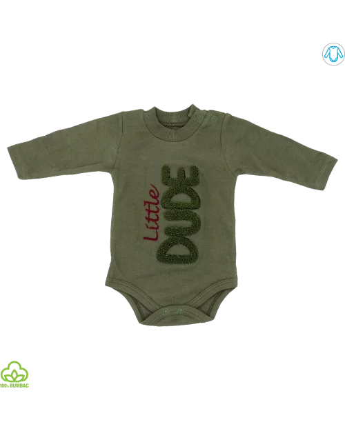 Compleu bebelusi din bumbac, 3 piese, army, little dude, 0-9 luni