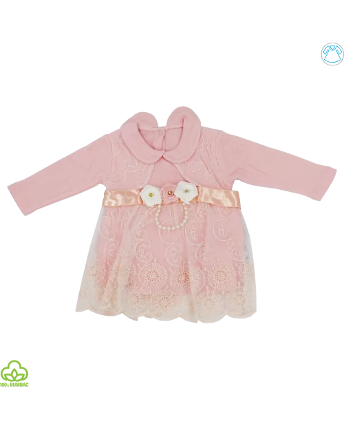 Compleu bebelusi din bumbac, 3 piese, corai, dantela si floricele, 0-6 luni Compleu bebelusi din bumbac, 3 piese, corai, dantela si floricele, 0-6 luni