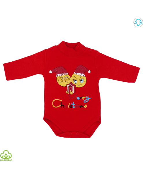 Compleu bebelusi din bumbac, 3 piese, rosu-negru, Merry Christmas, 0-12 luni