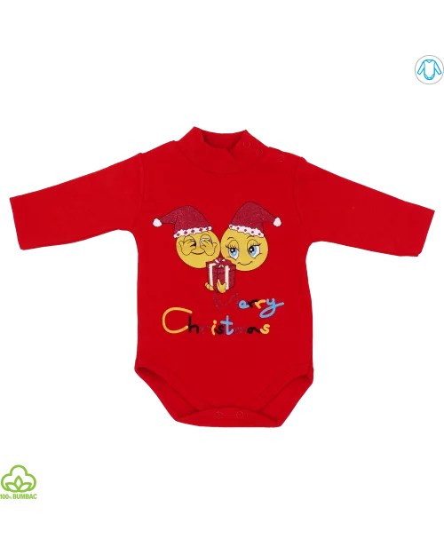Compleu bebelusi din bumbac, 3 piese, rosu-negru, Merry Christmas, 0-12 luni