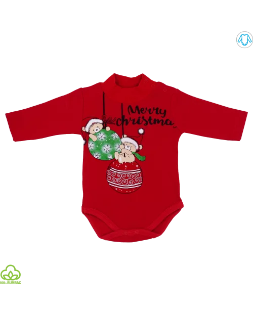 Compleu bebelusi din bumbac, 3 piese, rosu-negru, Merry Christmas, 0-12 luni