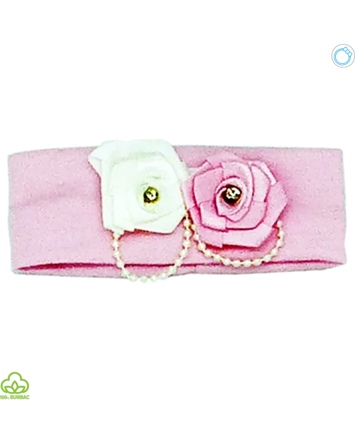 Compleu bebelusi din bumbac, 3 piese, roz, dantela si floricele, 0-6 luni