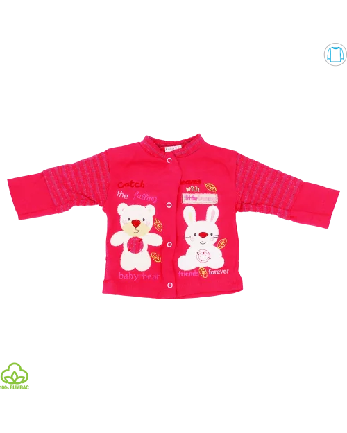 Compleu bebelusi din bumbac, 5 piese, rosu, ursulet si iepuras, 0-6 luni