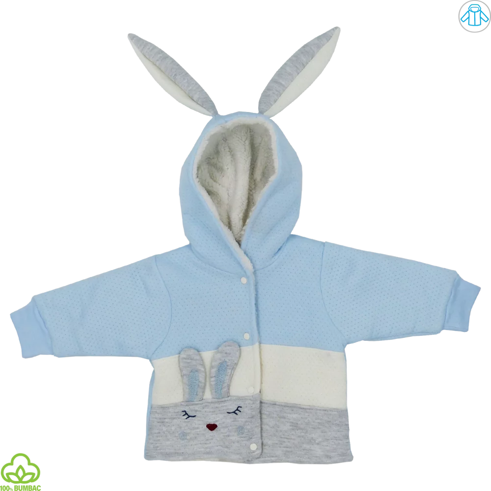 Hanorac bebelusi din bumbac, imblanit cu cocolino, albastru-gri, iepuras, 0-12 luni