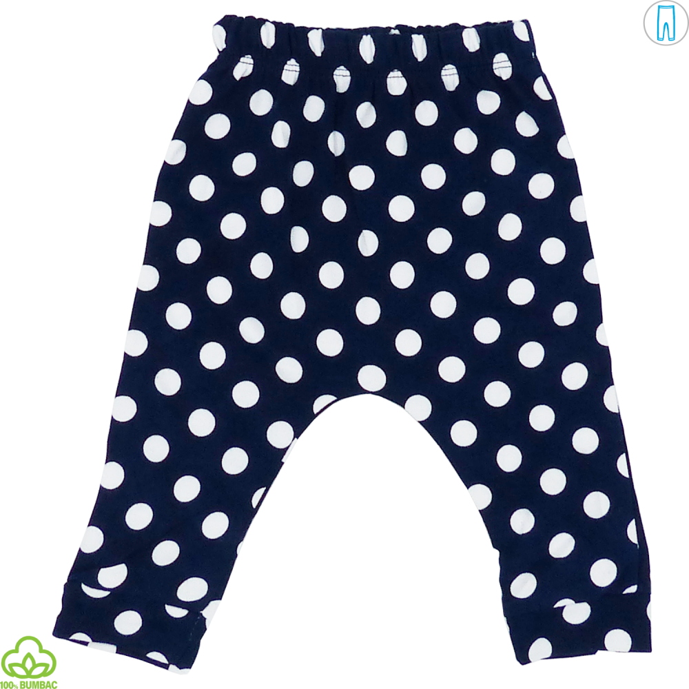 Pantaloni bebelusi din bumbac, alb-albastru, picatele, 0-9 luni