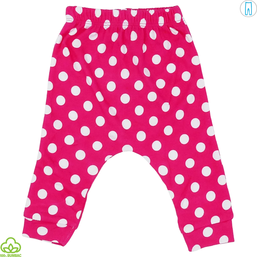 Pantaloni bebelusi din bumbac, alb-roz, picatele, 0-9 luni