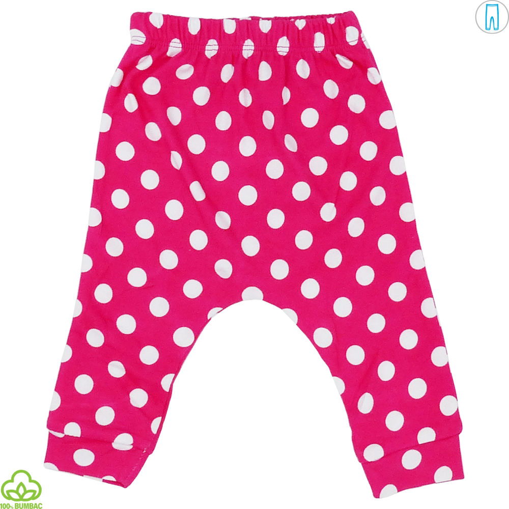Pantaloni bebelusi din bumbac, alb-roz, picatele, 0-9 luni