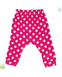 Pantaloni bebelusi din bumbac, alb-roz, picatele, 0-9 luni