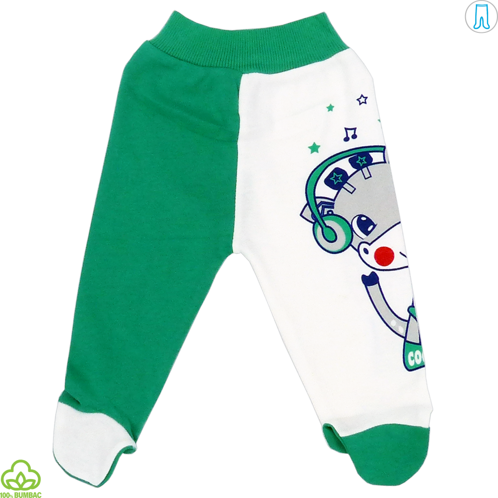 Pantaloni bebelusi din bumbac, alb-verde, tauras, 0-12 luni
