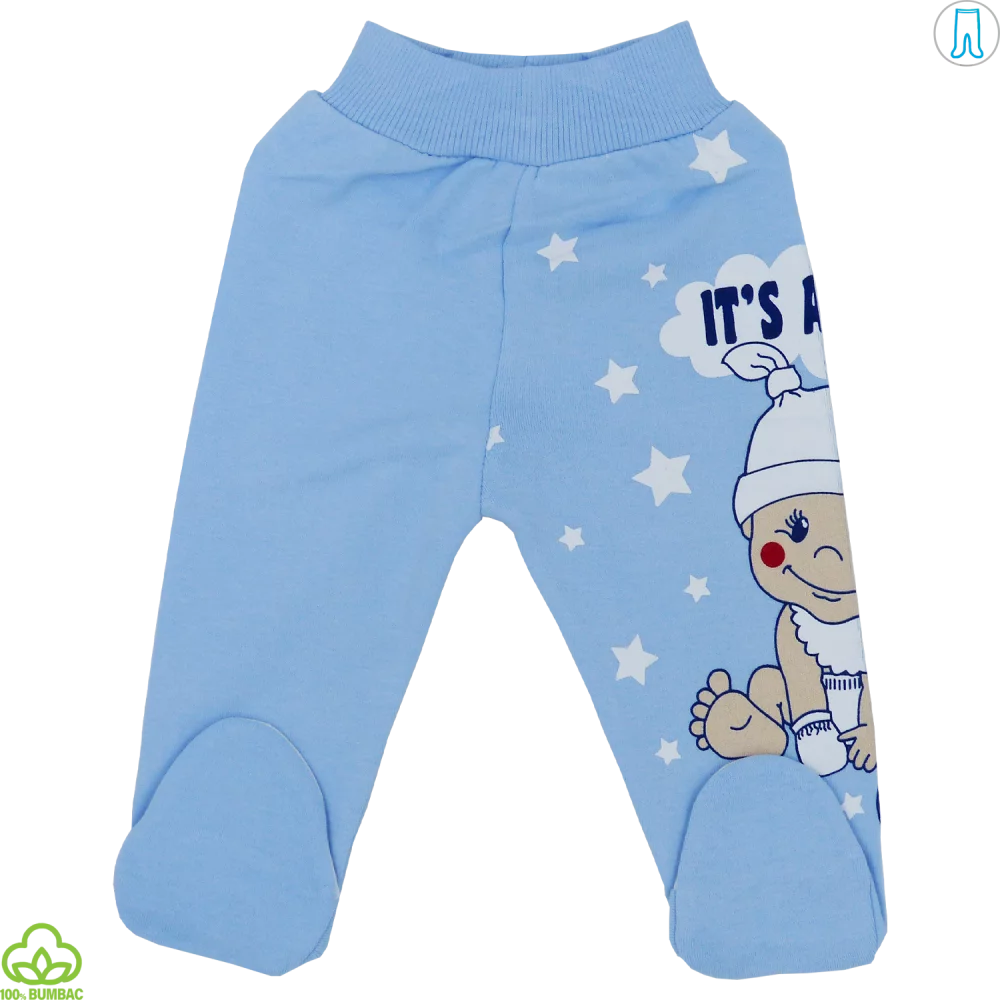 Pantaloni bebelusi din bumbac, albastru, baietel, 0-12 luni