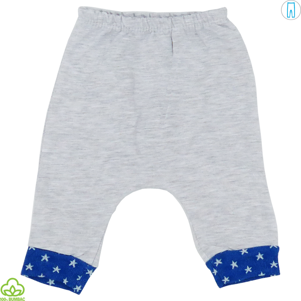 Pantaloni bebelusi din bumbac, gri-albastru, stelute, 0-6 luni