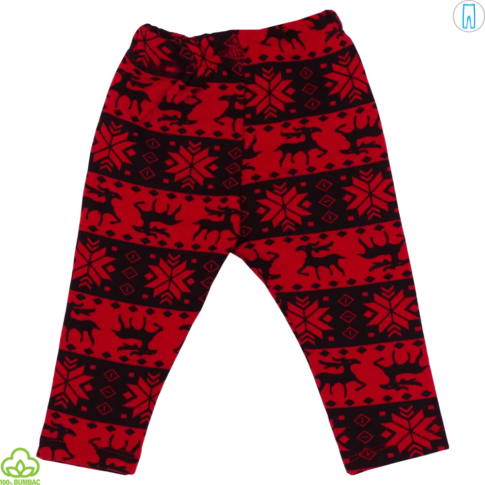 Pantaloni bebelusi din bumbac, rosu-negru, reni, 0-12 luni
