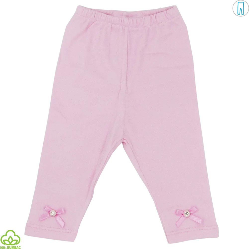 Pantaloni bebelusi din bumbac, roz, fundite, 0-6 luni