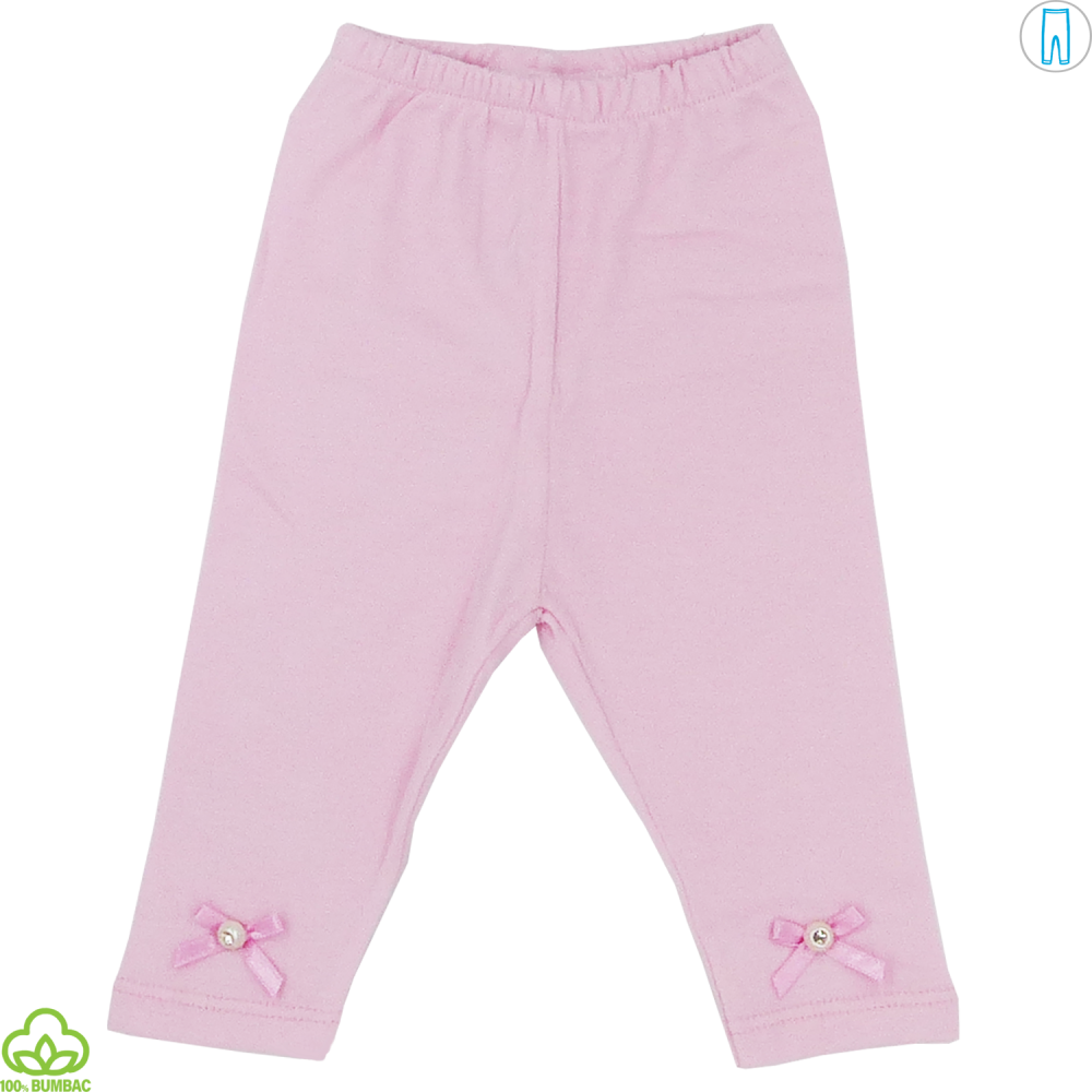 Pantaloni bebelusi din bumbac, roz, fundite, 0-6 luni