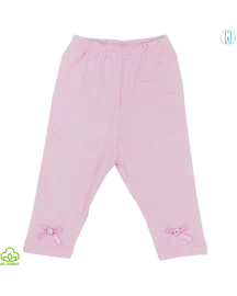 Pantaloni bebelusi din bumbac, roz, fundite, 0-6 luni
