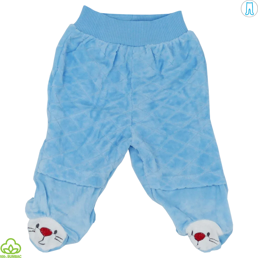 Pantaloni bebelusi din catifea, albastru, iepuras, 0-6 luni