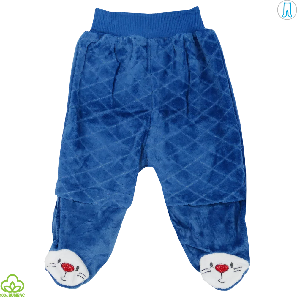 Pantaloni bebelusi din catifea, bleumarin, iepuras, 0-6 luni