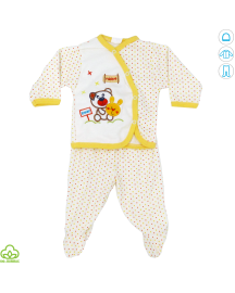 Pijama bebelusi din bumbac, alb-galben, iepuras, 0-9 luni
