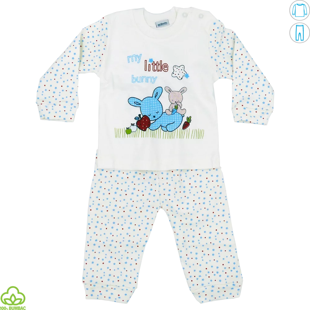 Pijama bebelusi din bumbac, alb, iepurasi, 0-18 luni