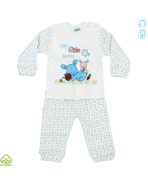 Pijama bebelusi din bumbac, alb, iepurasi, 0-18 luni
