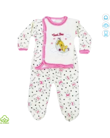 Pijama bebelusi din bumbac, alb-roz, iepuras, 0-9 luni