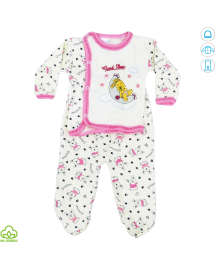 Pijama bebelusi din bumbac, alb-roz, iepuras, 0-9 luni