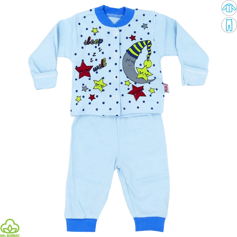 Pijama bebelusi din bumbac, albastru, stelute, 0-9 luni