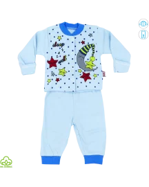 Pijama bebelusi din bumbac, albastru, stelute, 0-9 luni