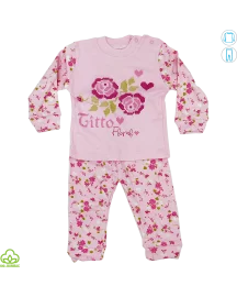 Pijama bebelusi din bumbac, roz, floral, 0-18 luni