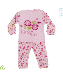 Pijama bebelusi din bumbac, roz, floral, 0-18 luni