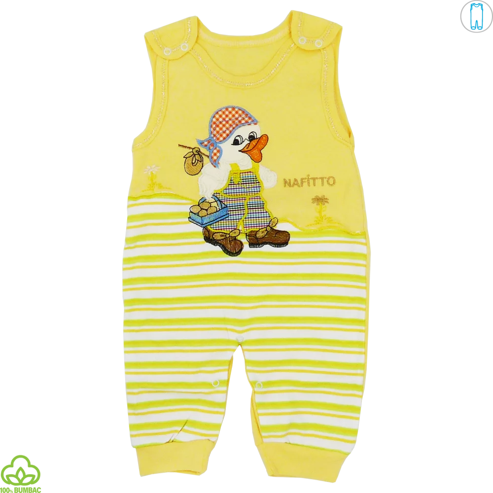 Salopeta bebelusi din bumbac, alb-galben, ratusca 0-12 luni